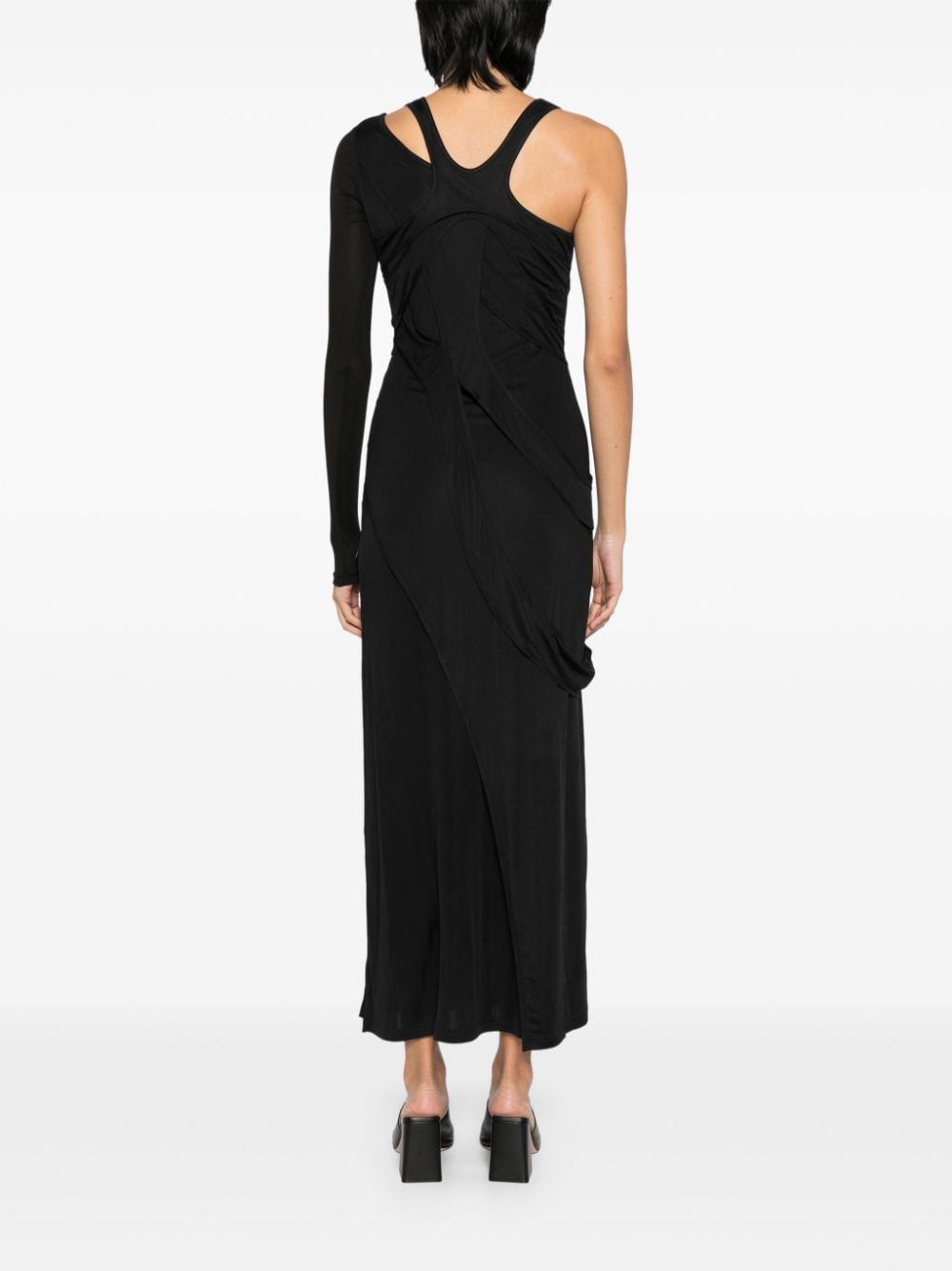 Shop Yehuafan Asymmetric Sleeves Dress In Black