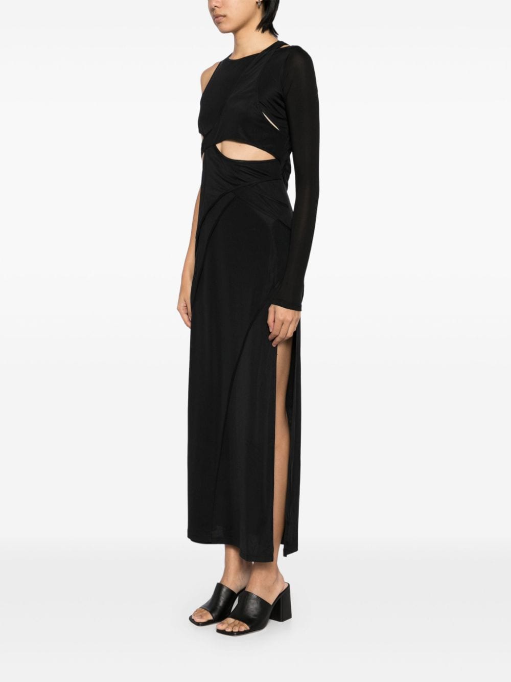 Shop Yehuafan Asymmetric Sleeves Dress In Black