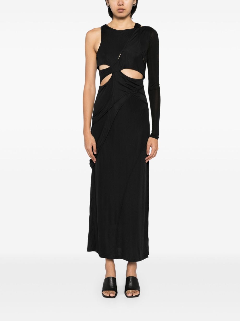 Shop Yehuafan Asymmetric Sleeves Dress In Black