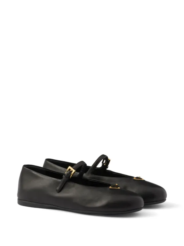 Prada Enamel Logo Ballerina Shoes | Black | FARFETCH