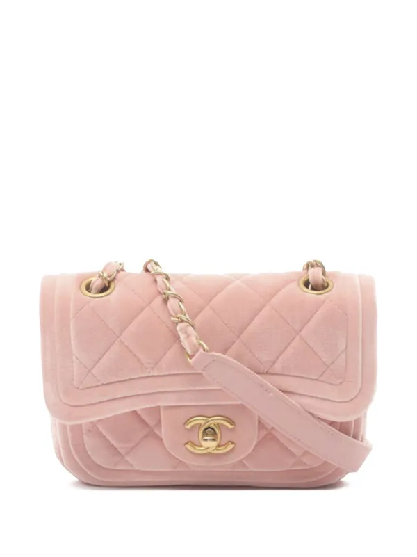 CHANEL Pre Owned 2021 2024 Mini Quilted Velvet Double Frame Flap Shoulder Bag Pink FARFETCH IE