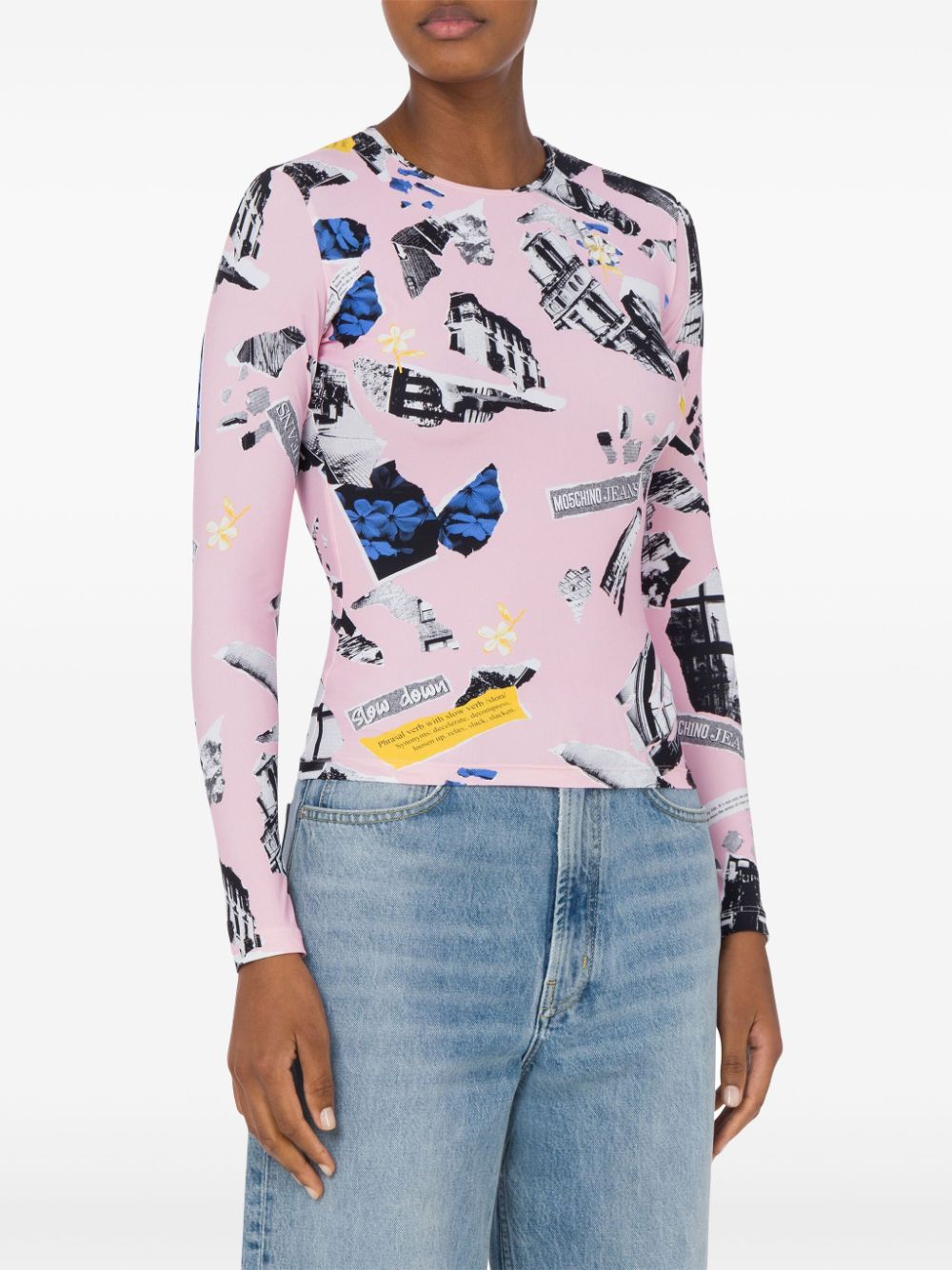 MOSCHINO JEANS T-shirt met collageprint - Roze