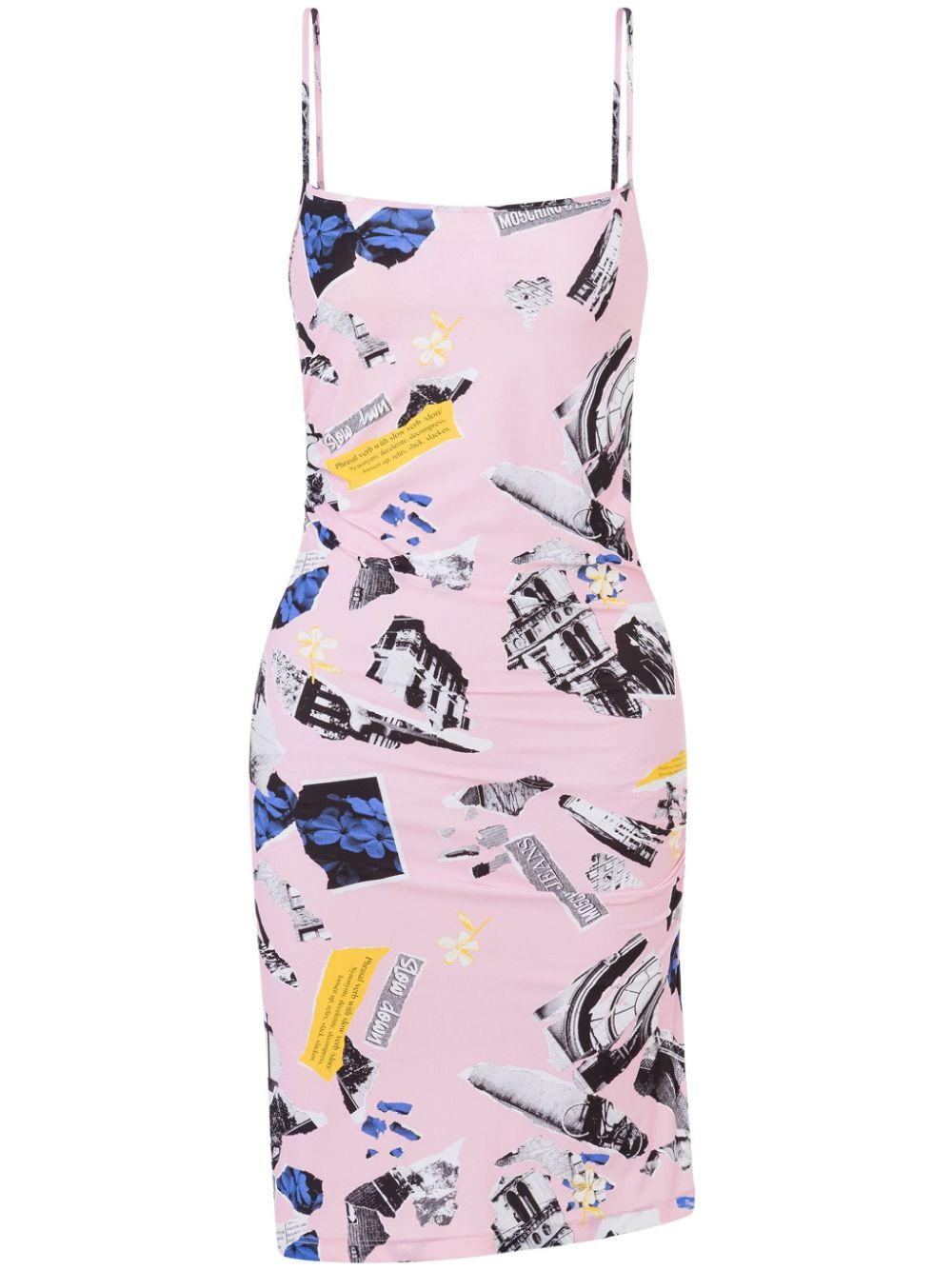 collage-print mini dress