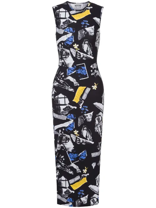 Robe mi-longue à imprimé graphique - MOSCHINO JEANS - Modalova
