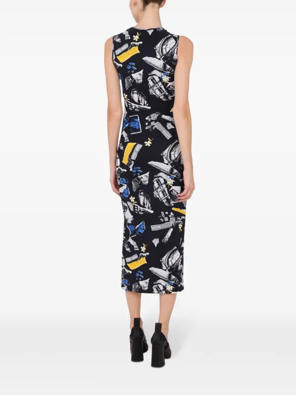 MOSCHINO JEANS Printed Midi Dress | Black | FARFETCH
