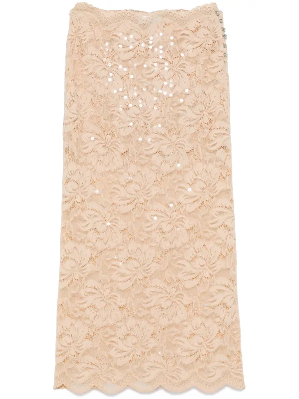 スカート Rabanne FW25 LACE MIDI SKIRT (24AJJU598PA0170 P001) SILVER MIDI SKIRT IN LACE | Rabanne