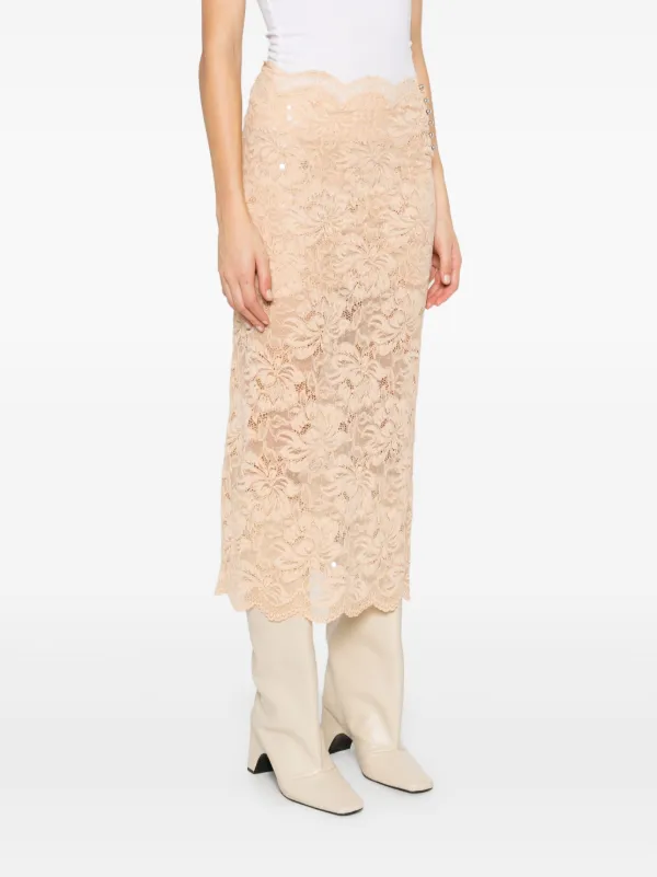 スカート RABANNE LAMINATED LACE MIDI SKIRT Rabanne Lace Midi Skirt | Neutrals | FARFETCH