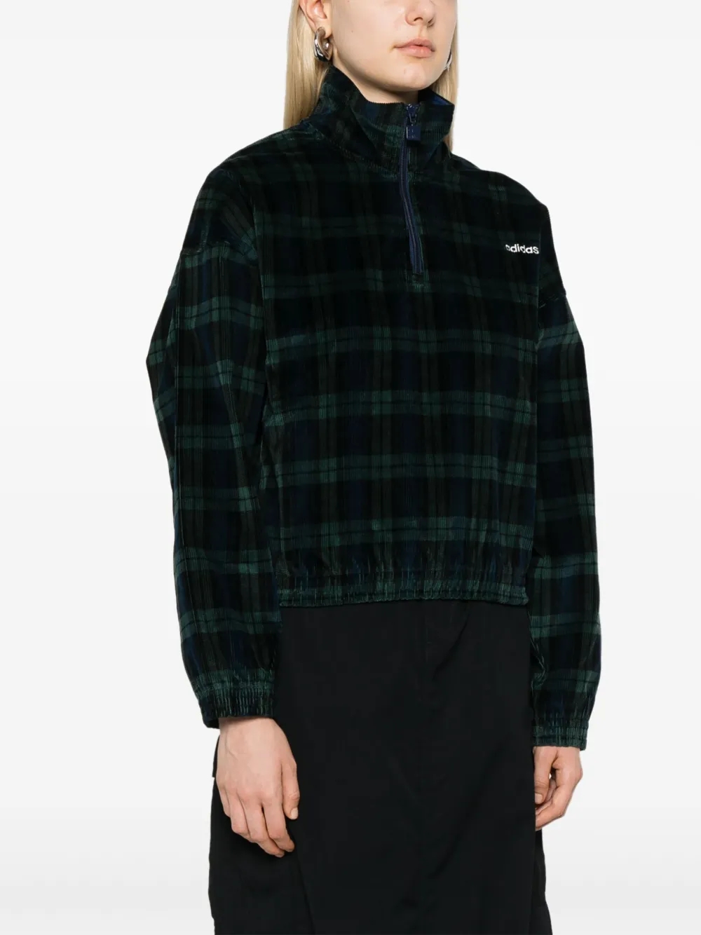 adidas Ribfluwelen sweater met tartan ruit Groen