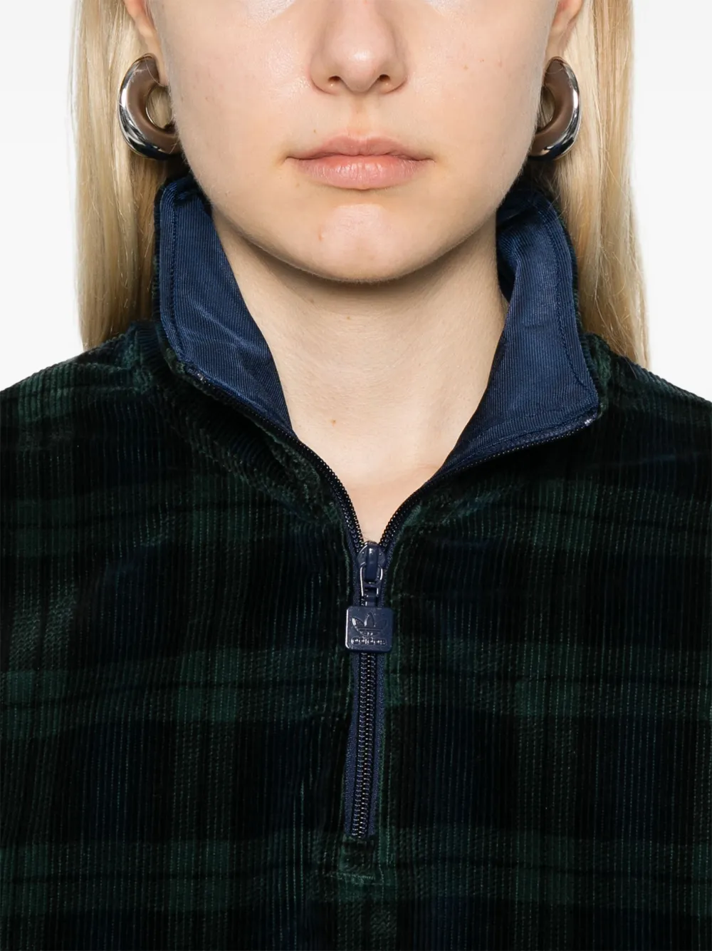 adidas Ribfluwelen sweater met tartan ruit Groen