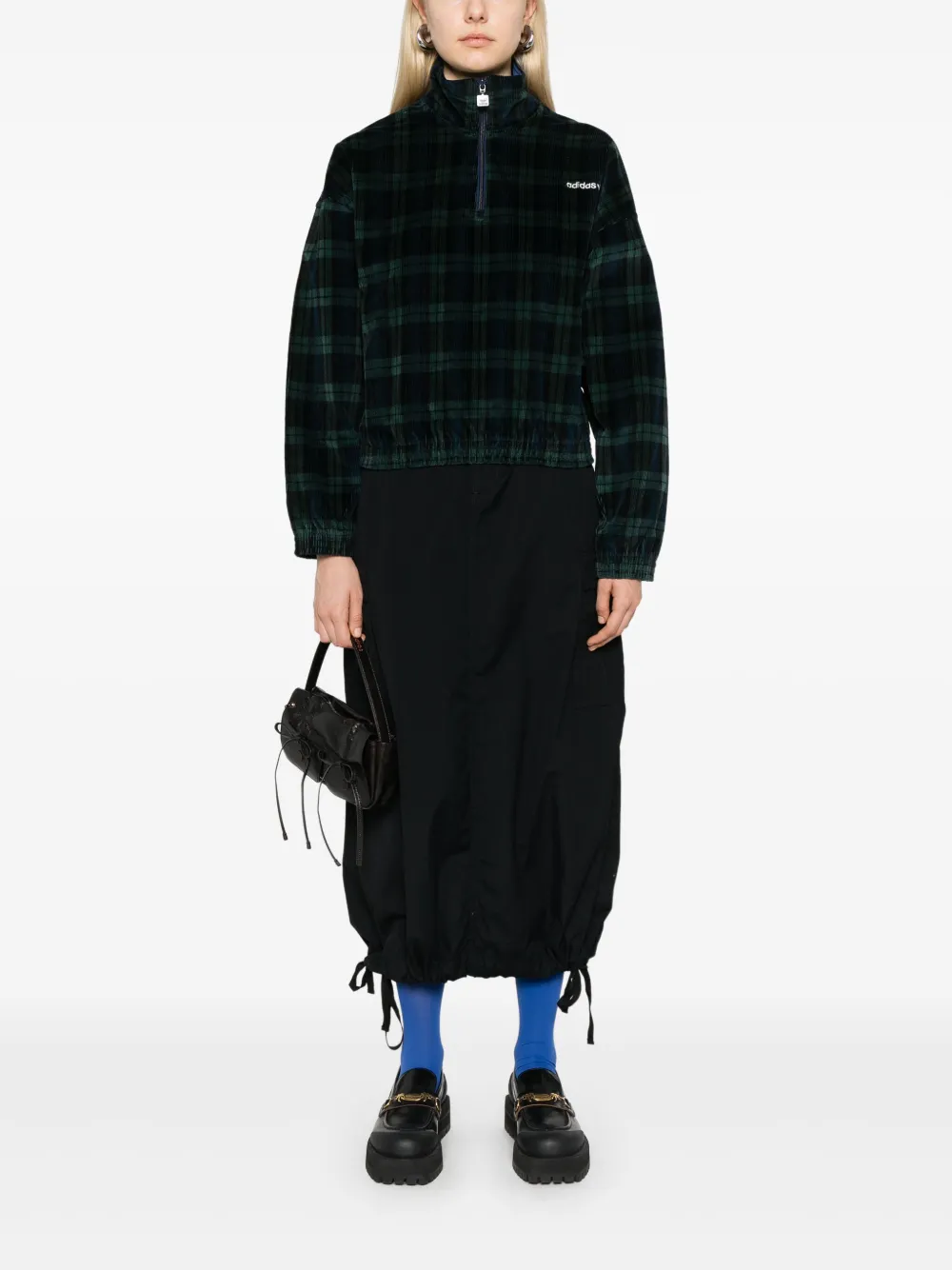 adidas Ribfluwelen sweater met tartan ruit Groen