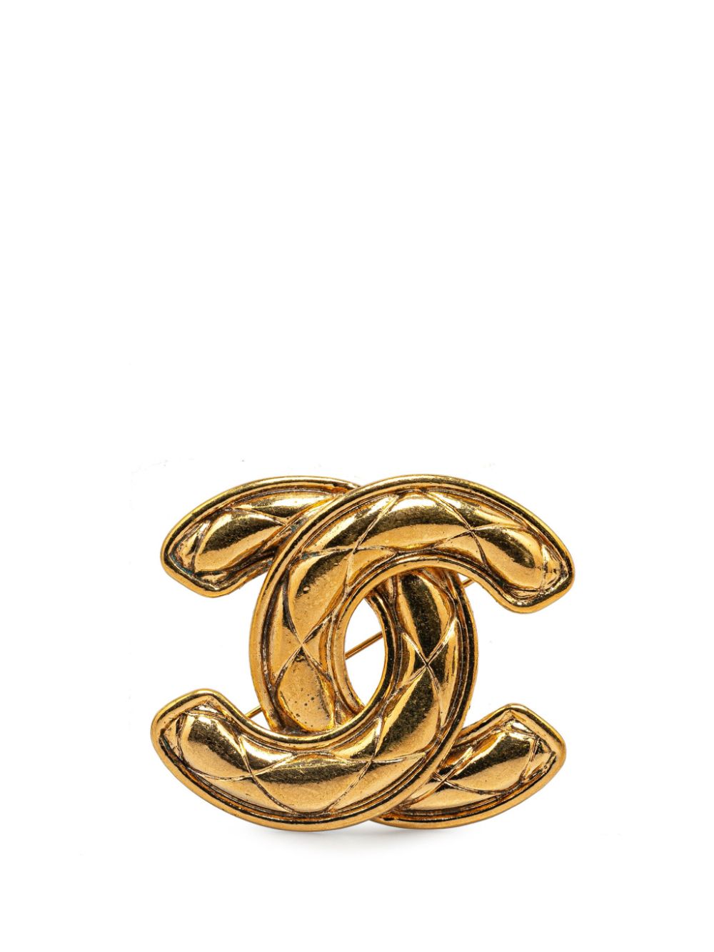 CHANEL Pre-Owned 1970-1980 Gold Plated CC Quilted costume brooch