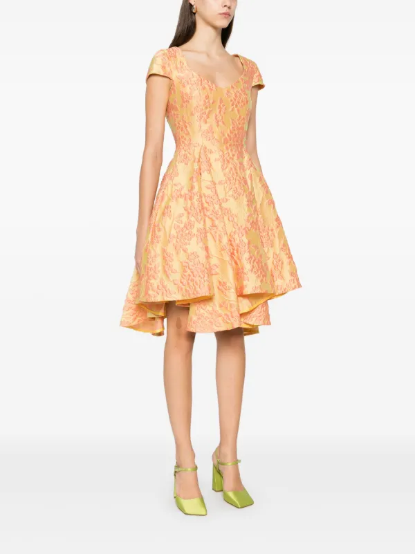Talbot Runhof Floral-jacquard Asymmetric Dress - Yellow