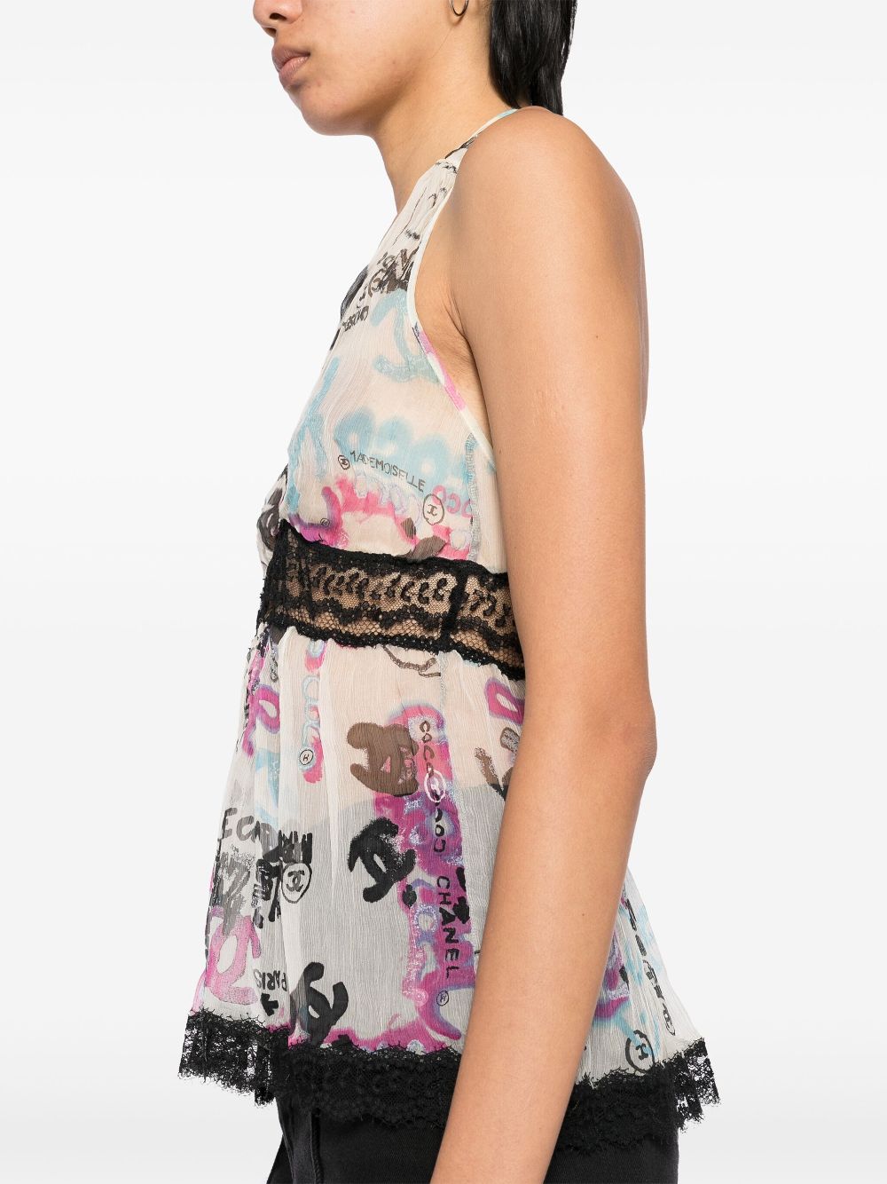 CHANEL Chanel Graffiti Line Silk Top Women