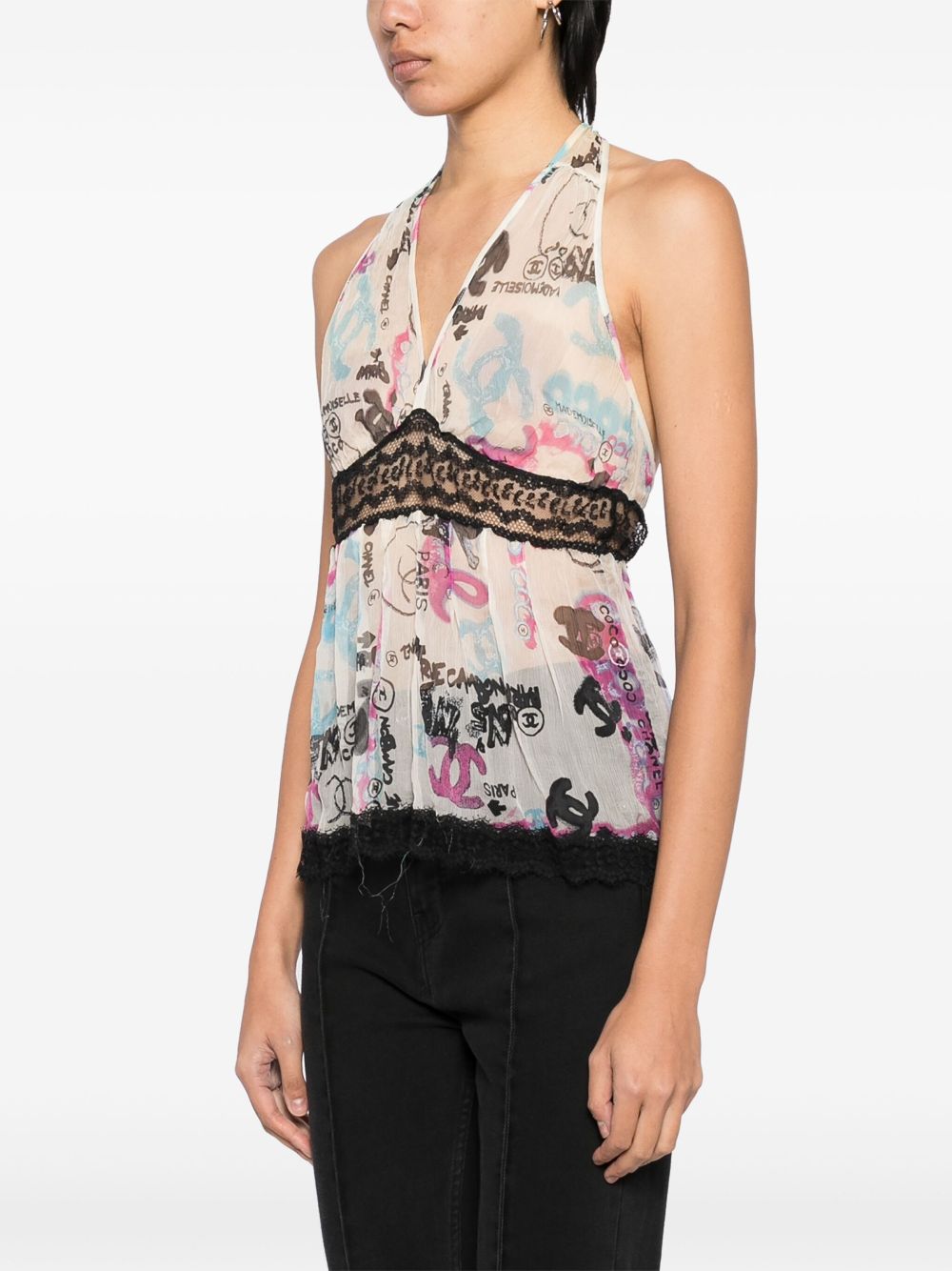 Cheap HOT SALE CHANEL Chanel Graffiti Line Silk Top Women