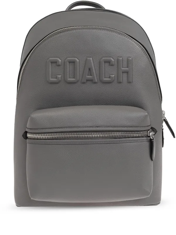 Coach logo embossed Leather Backpack Grey FARFETCH