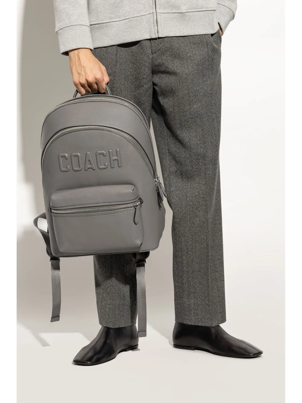 Coach Logo Embossed Leather Backpack