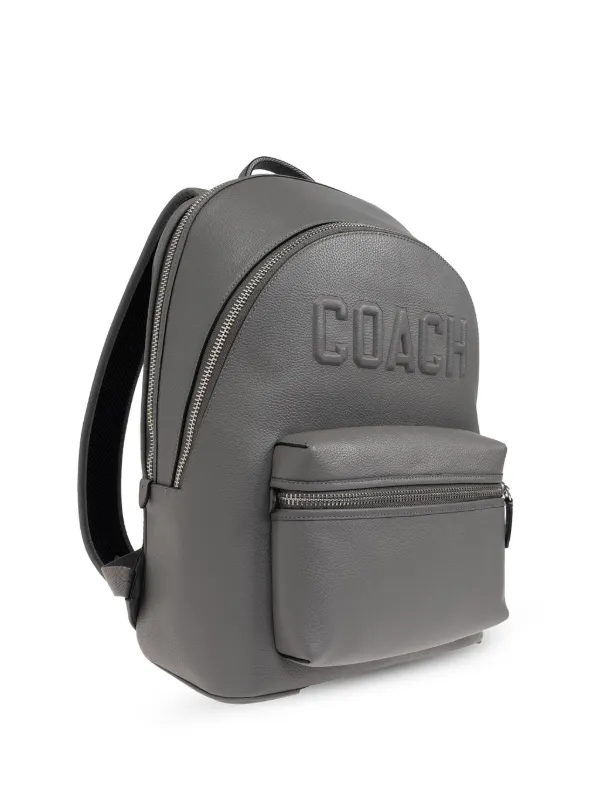 Coach logo embossed Leather Backpack Grey