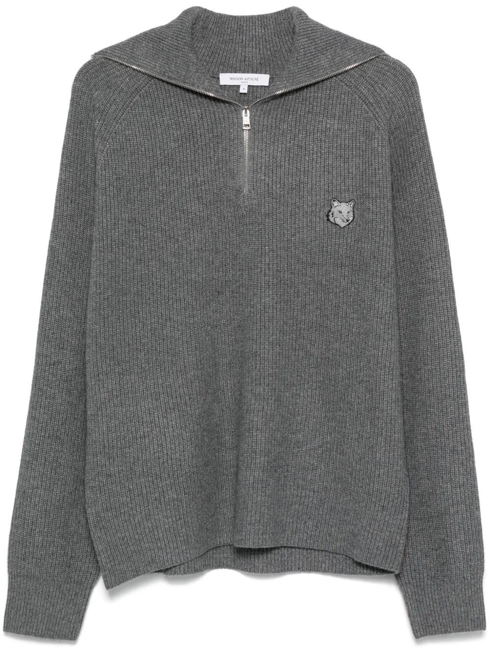 Shop Maison Kitsuné Bold Fox Head-patch Ribbed Sweater In Grey