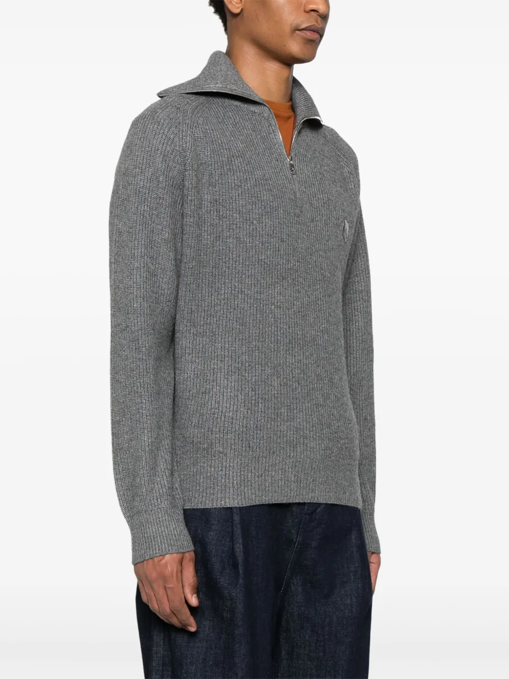 Shop Maison Kitsuné Bold Fox Head-patch Ribbed Sweater In Grey