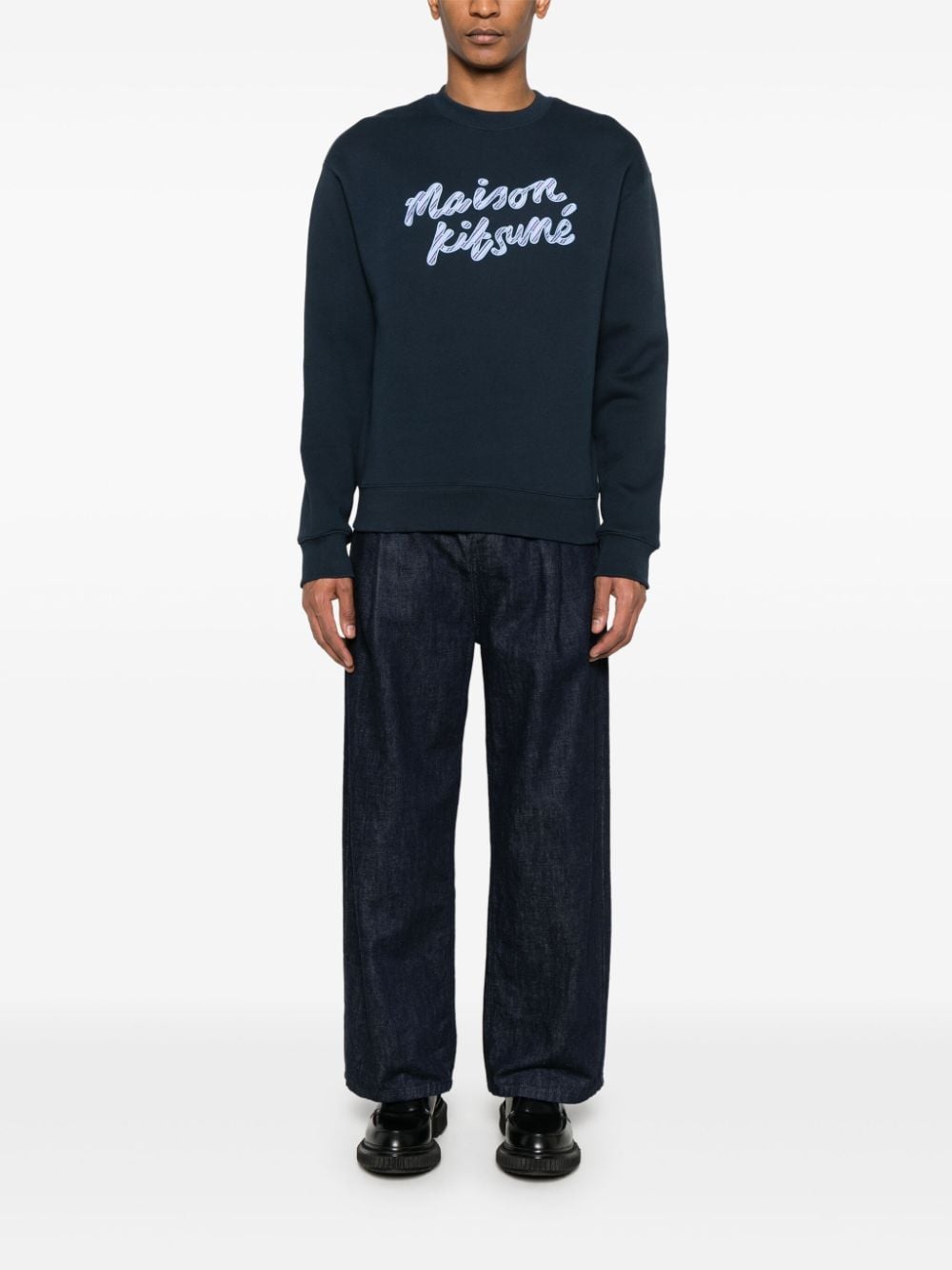 Shop Maison Kitsuné Logo-embroidered Sweatshirt In Blue