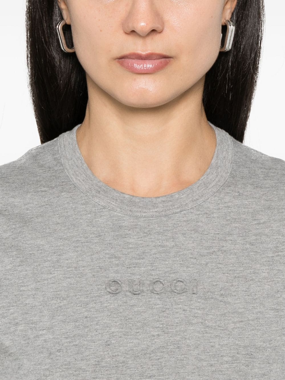 Shop Gucci Logo-embossed Cotton T-shirt In Grau