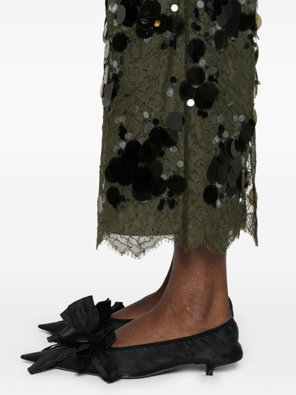 Shop Gucci Sequined Lace Maxi Skirt In Green