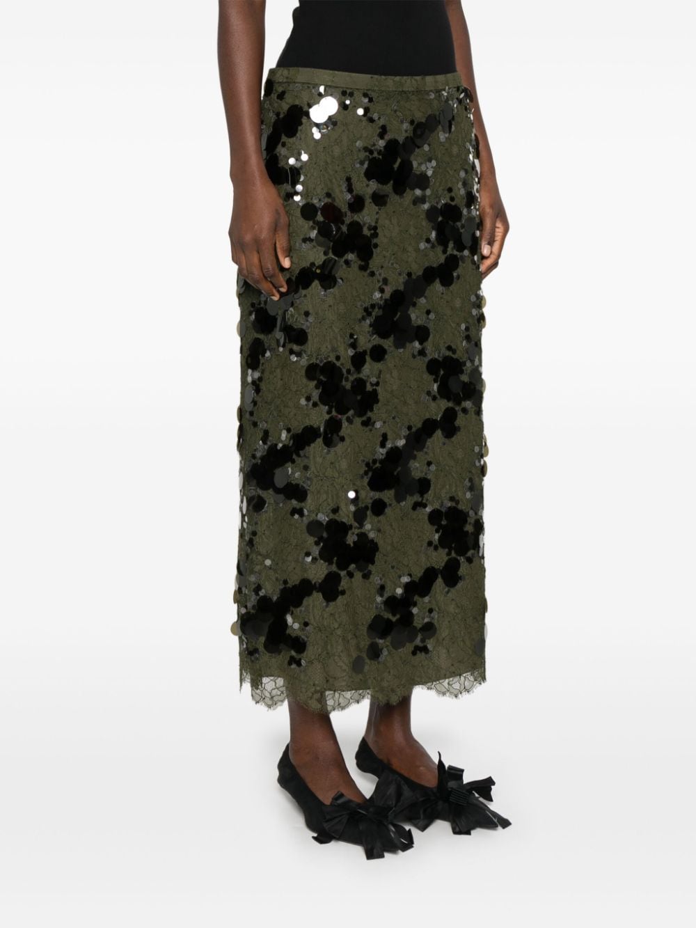 Shop Gucci Sequined Lace Maxi Skirt In Green