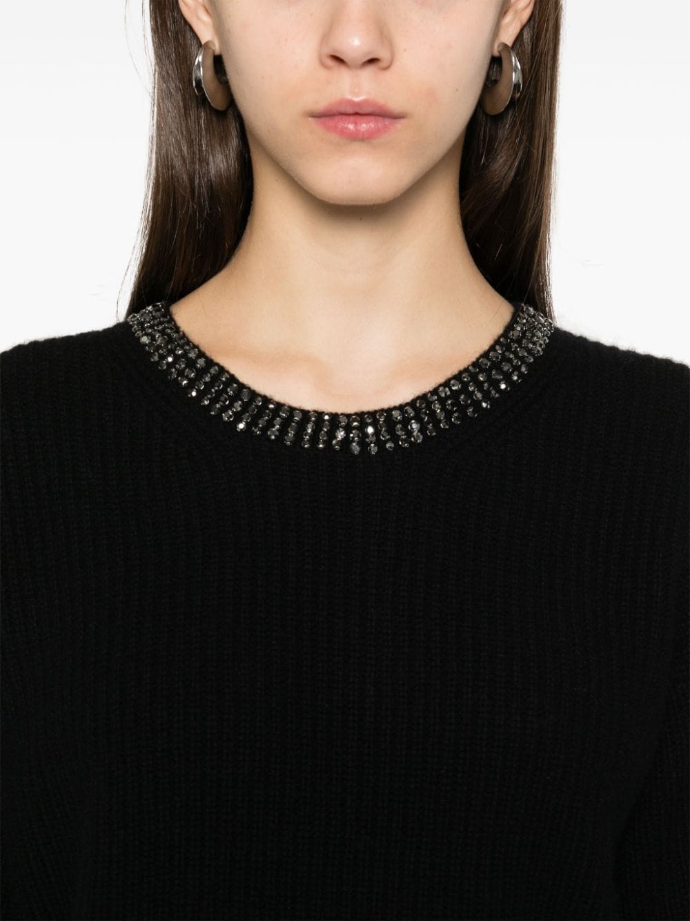 Shop Liu •jo Rhinestone-embellished Wool Sweater In Black