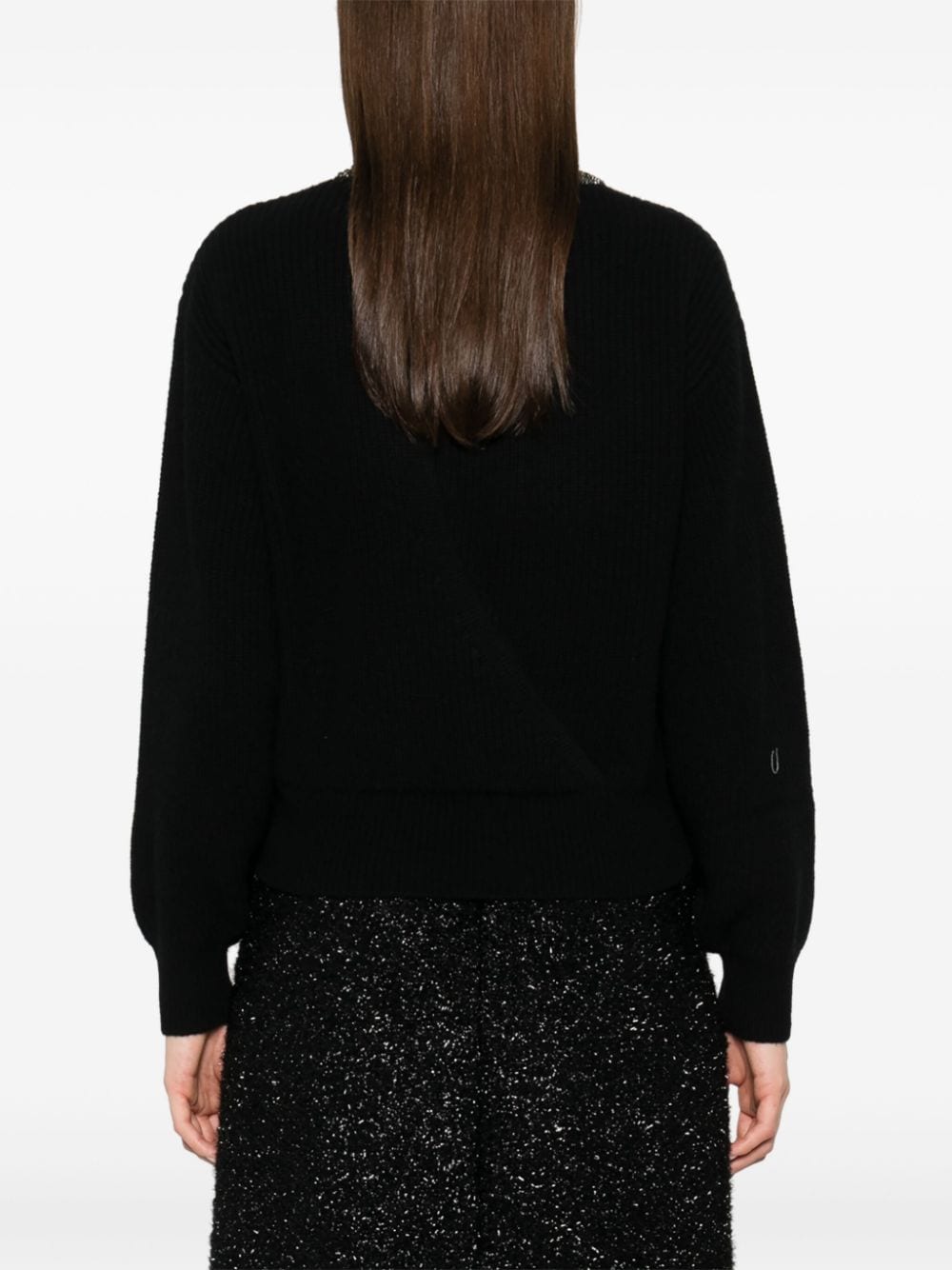 Shop Liu •jo Rhinestone-embellished Wool Sweater In Black