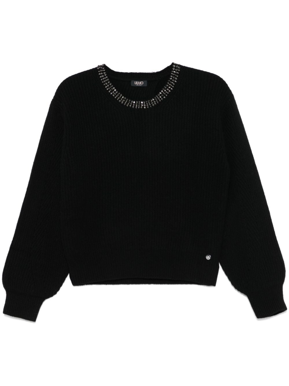 Shop Liu •jo Rhinestone-embellished Wool Sweater In Black