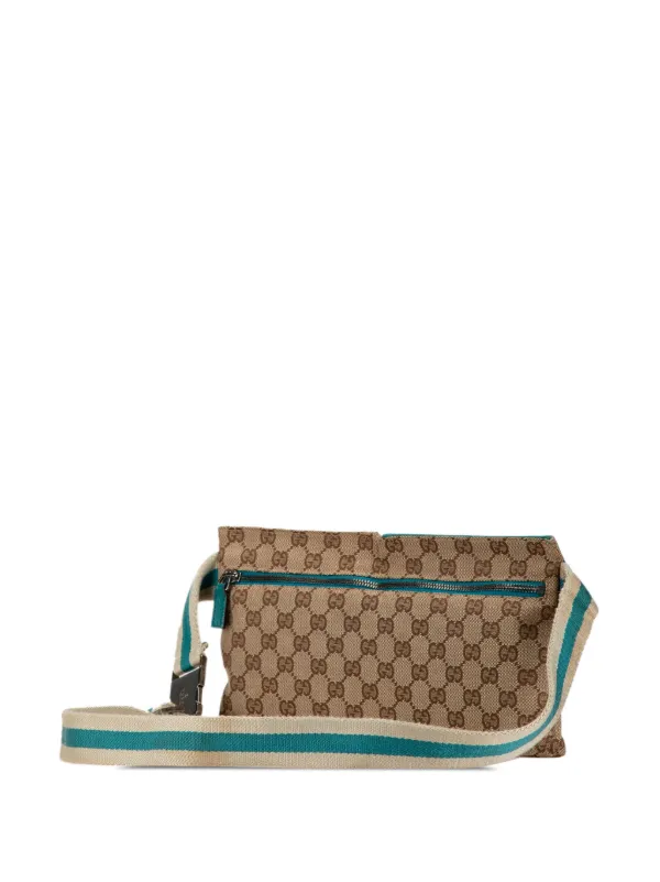 Gucci Pre Owned 2000 2015 GG Canvas Web Double Pocket Belt Bag Brown FARFETCH PH