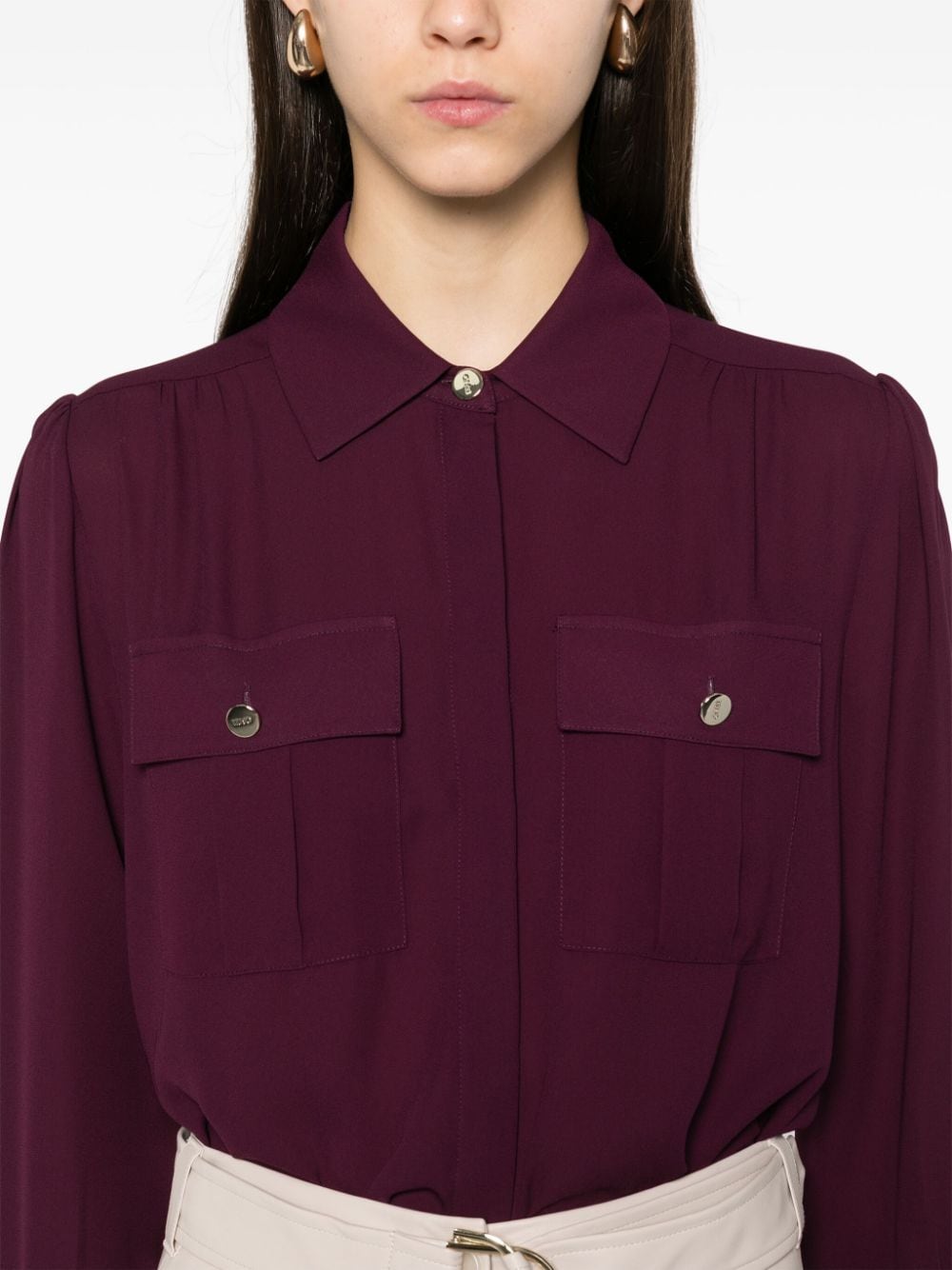 Shop Liu •jo Crepe Shirt In Purple