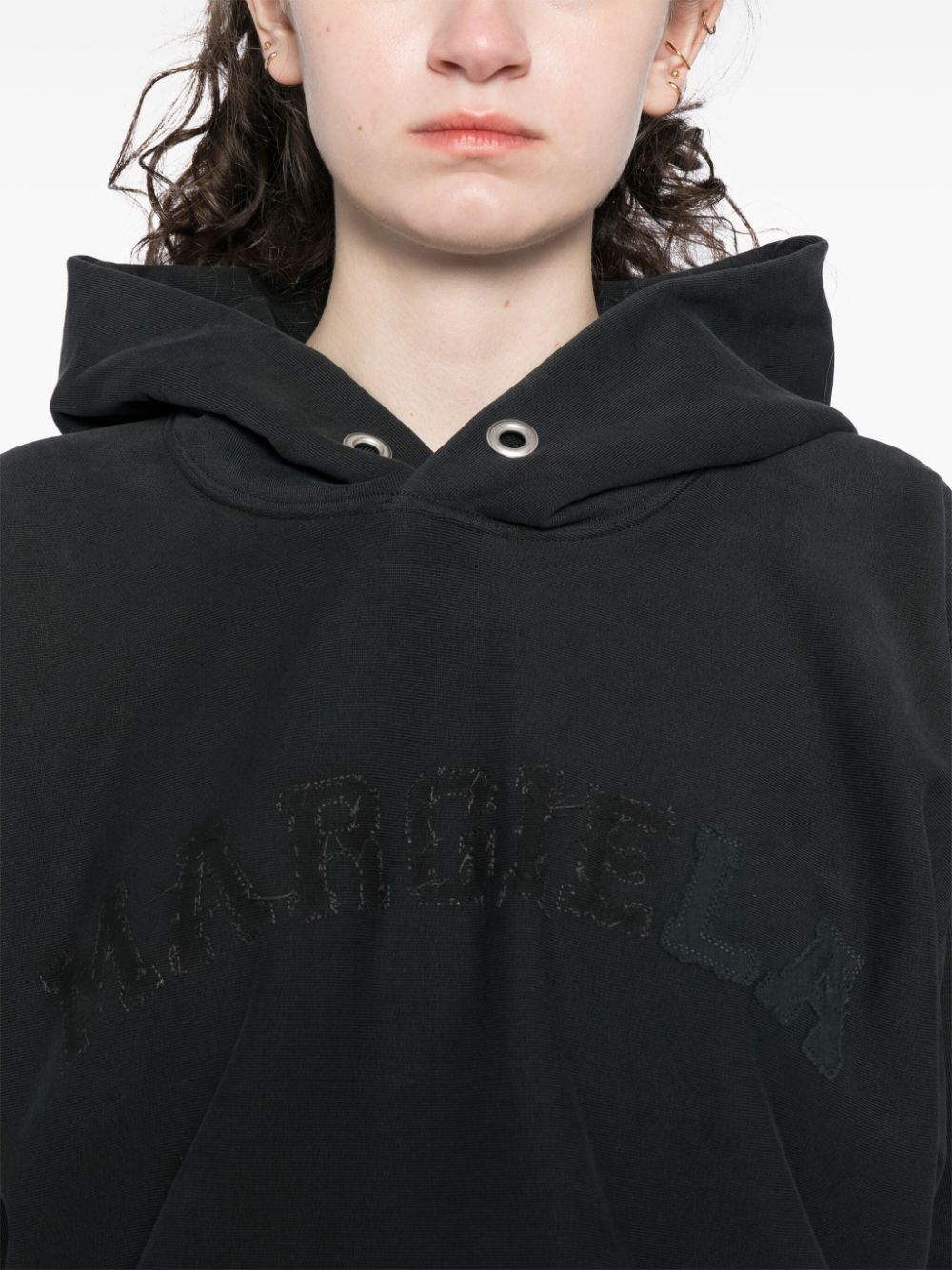 Shop Maison Margiela Logo-embroidered Hoodie In Black