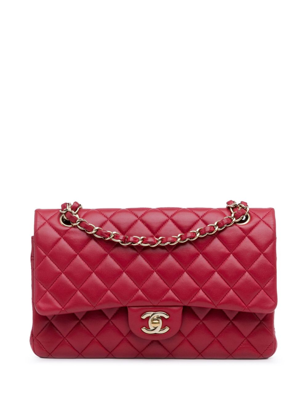 Pre-owned Chanel 2016-2017 Medium Classic Lambskin Double Flap Shoulder Bag In Red