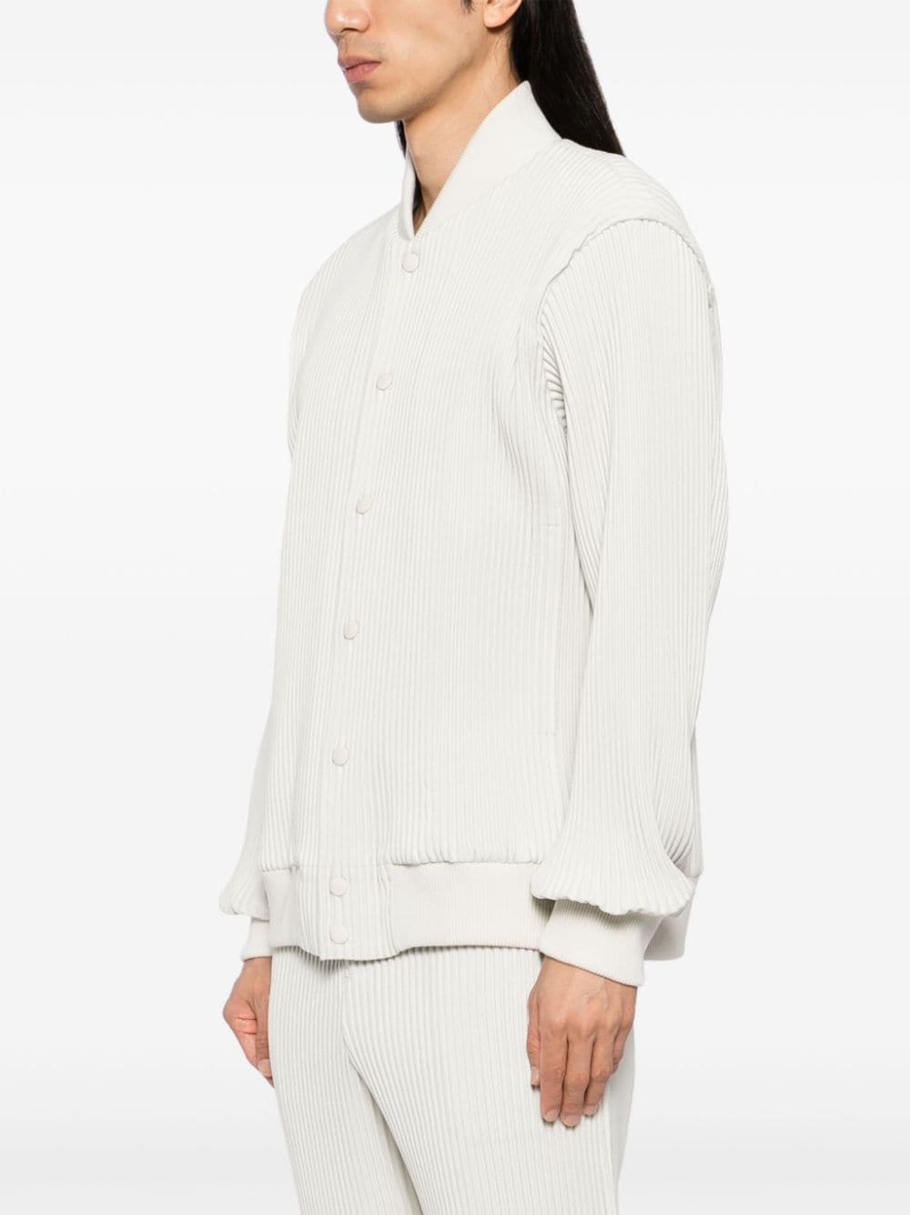 Shop Issey Miyake Pleated Bomber Jacket In Neutrals