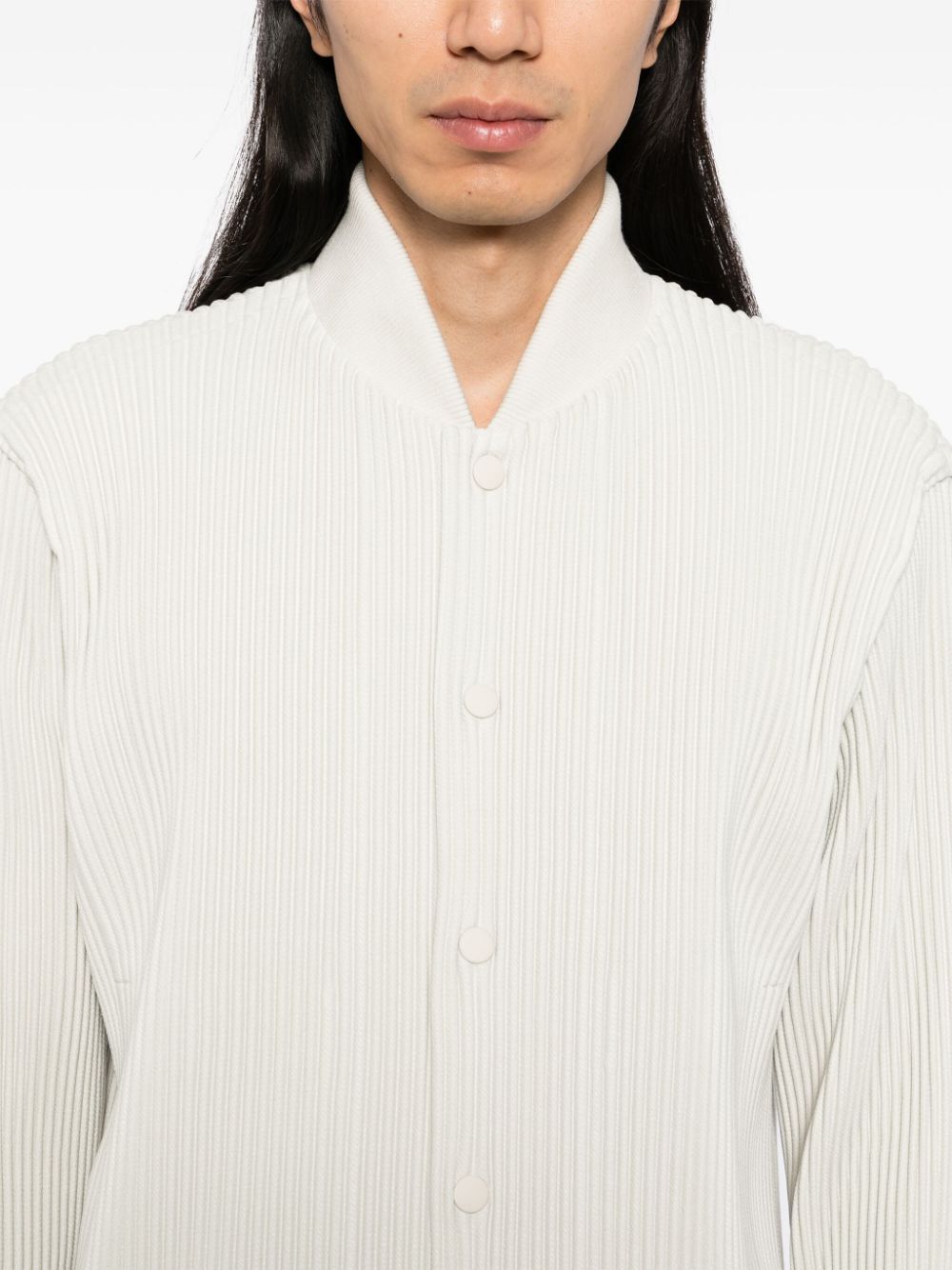 Shop Issey Miyake Pleated Bomber Jacket In Neutrals