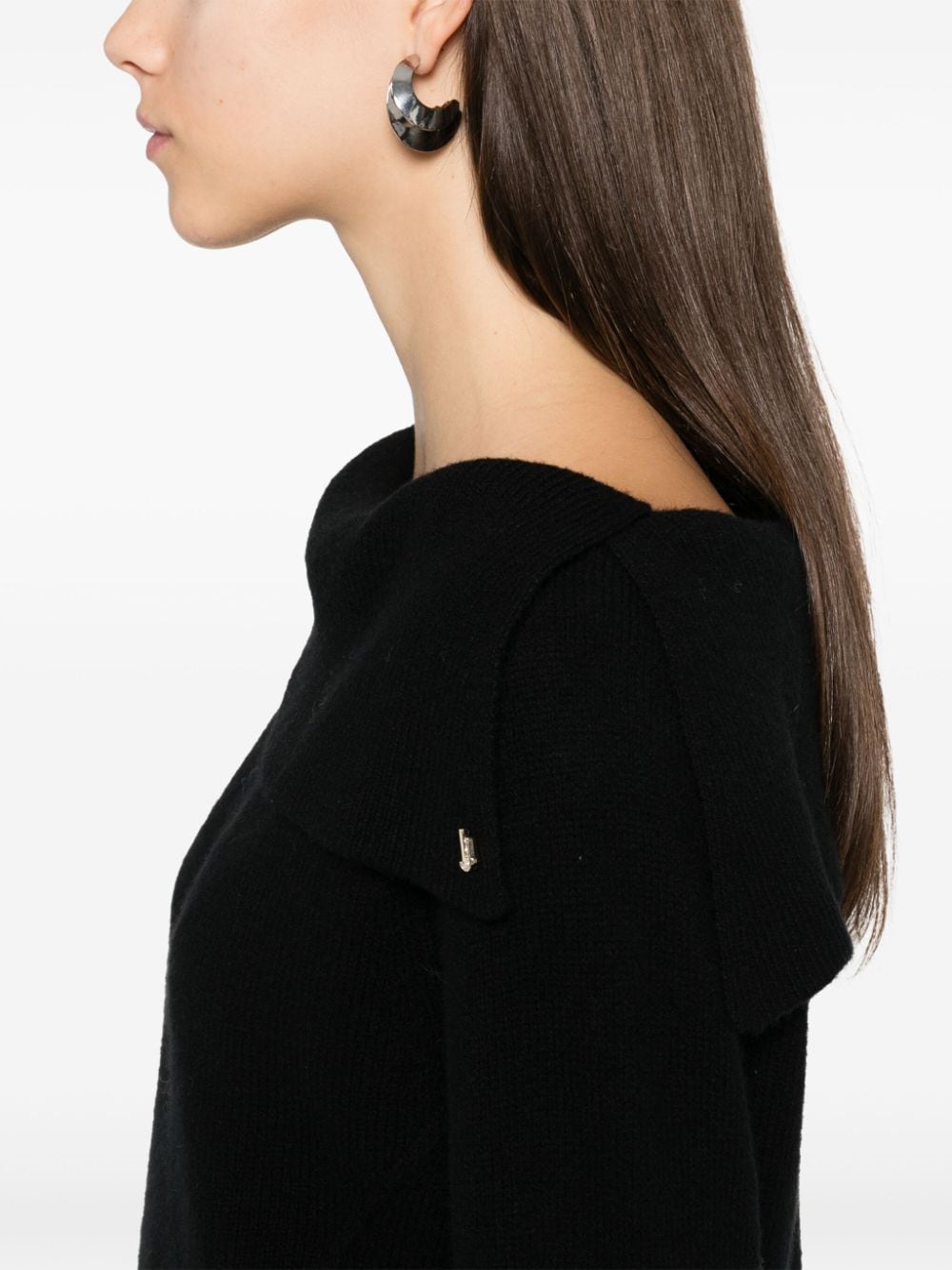 Shop Liu •jo Folded-collar Sweater In Black