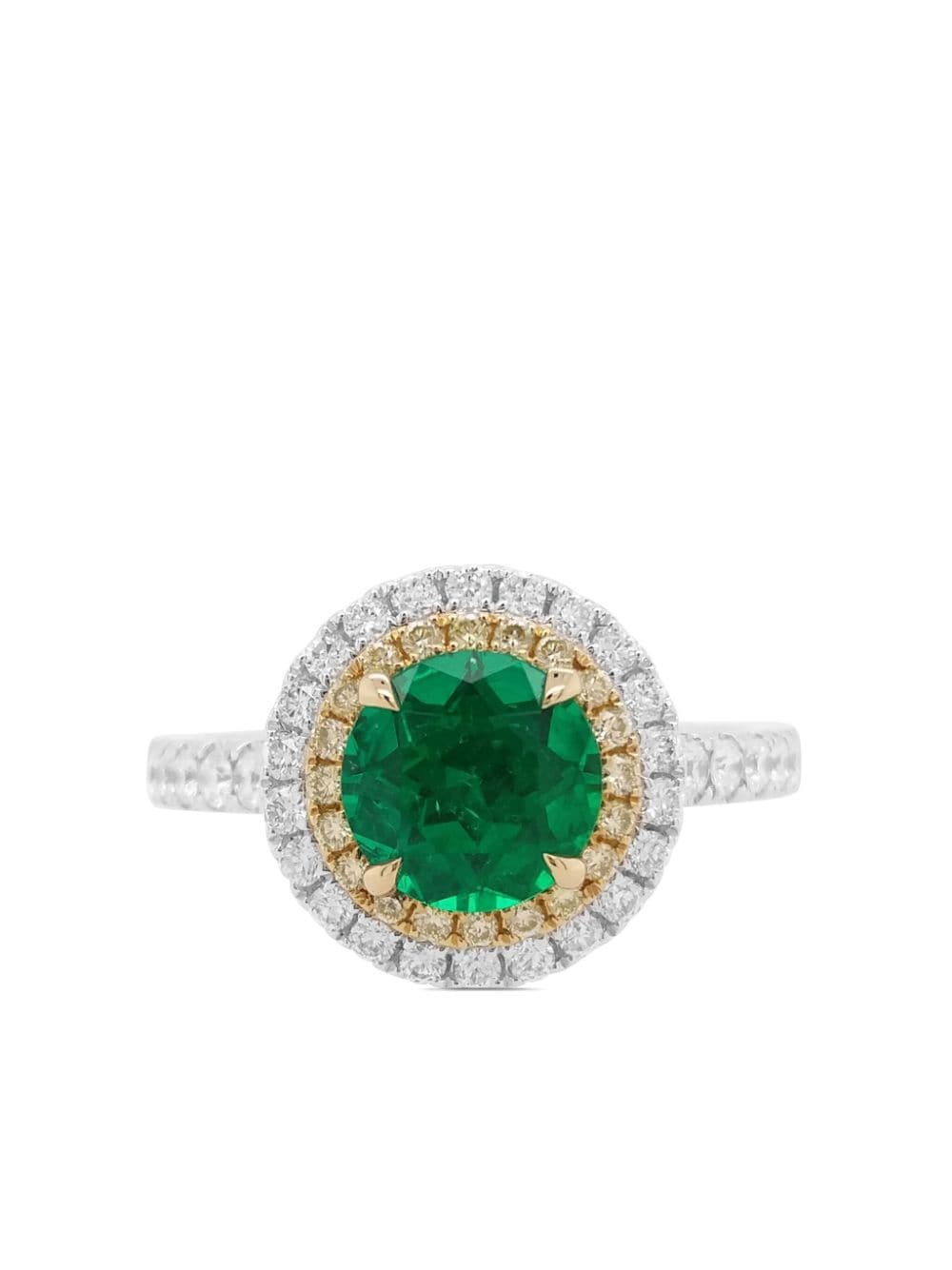 Hyt Jewelry 18k White Gold Diamond And Emerald Ring