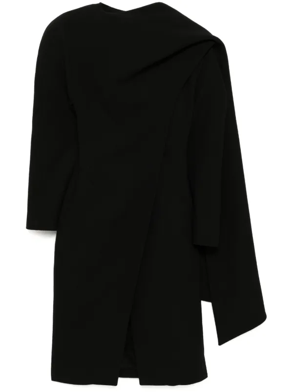 Mugler Scarf Wool Coat in Black