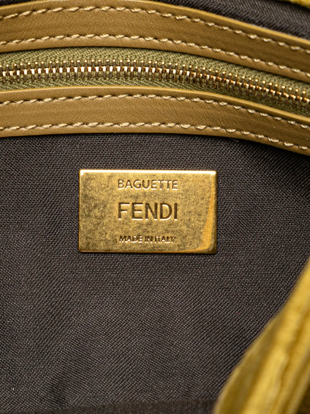Pre-owned Fendi 2010-2023 Zucca Embossed Velvet Baguette Satchel In Green