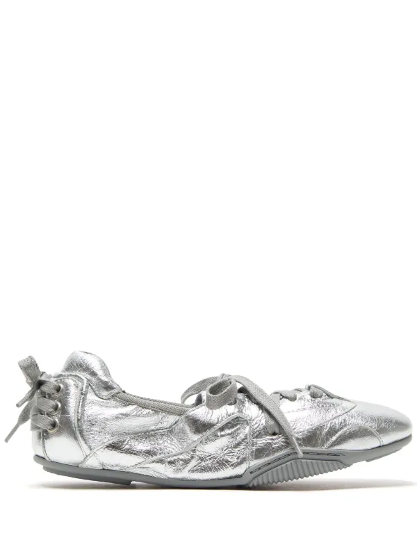Acne Studios Lace-up Leather Ballet Flats in Silver