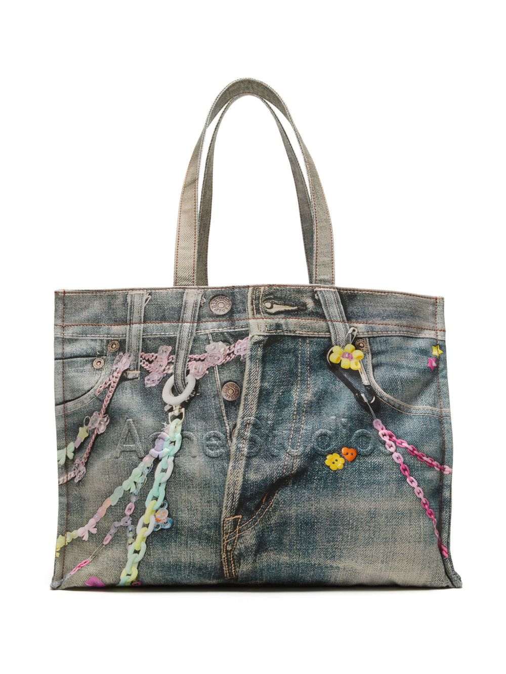 Acne Studios Shopper met denim print Blauw