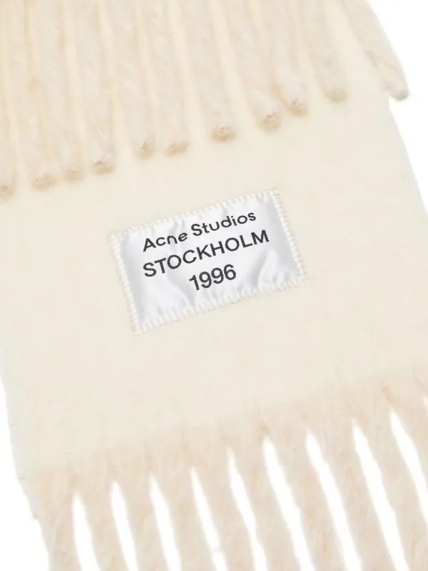 Acne Studios logo-patch Fringed Scarf | White | FARFETCH