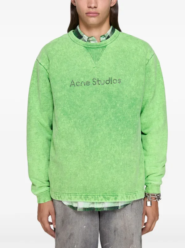 Acne Studios アクネステュディオス / Logo Crewneck Top Acne Studios studded-logo Sweatshirt | Green | FARFETCH