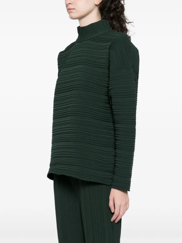 Pleats Please Issey Miyake クレープ ニットトップ | グリーン