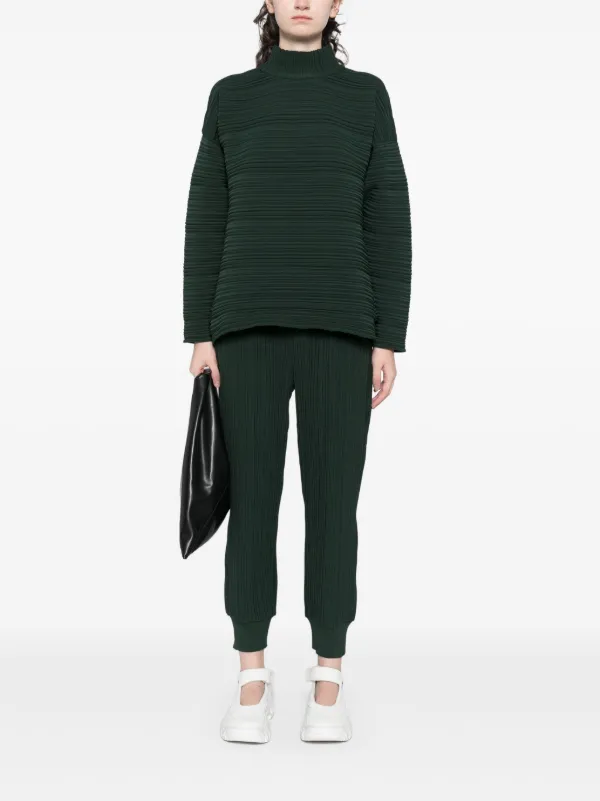 Pleats Please Issey Miyake クレープ ニットトップ | グリーン