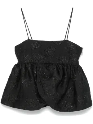 Cecilie Bahnsen Selena Ruffled Textured Top | Black | FARFETCH