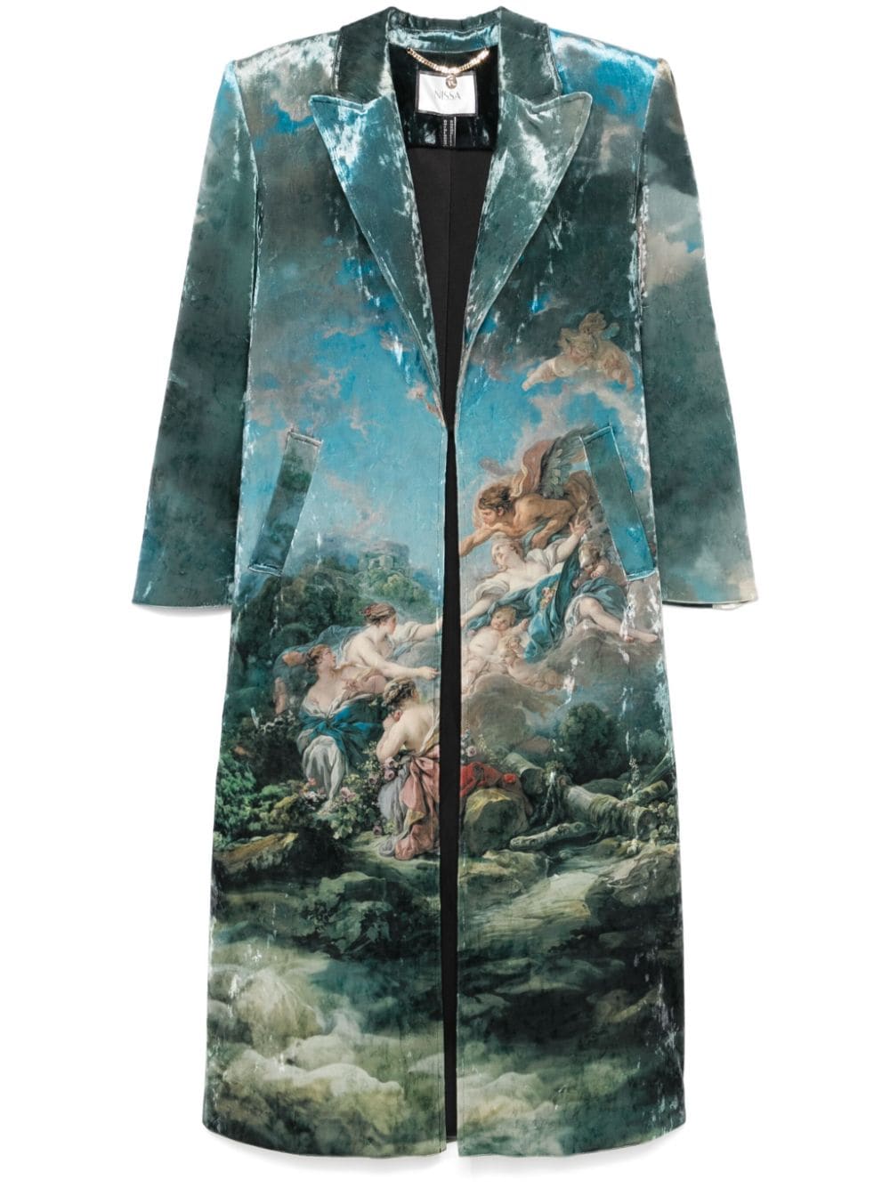 Shop Nissa Printed Velvet Coat In Blue