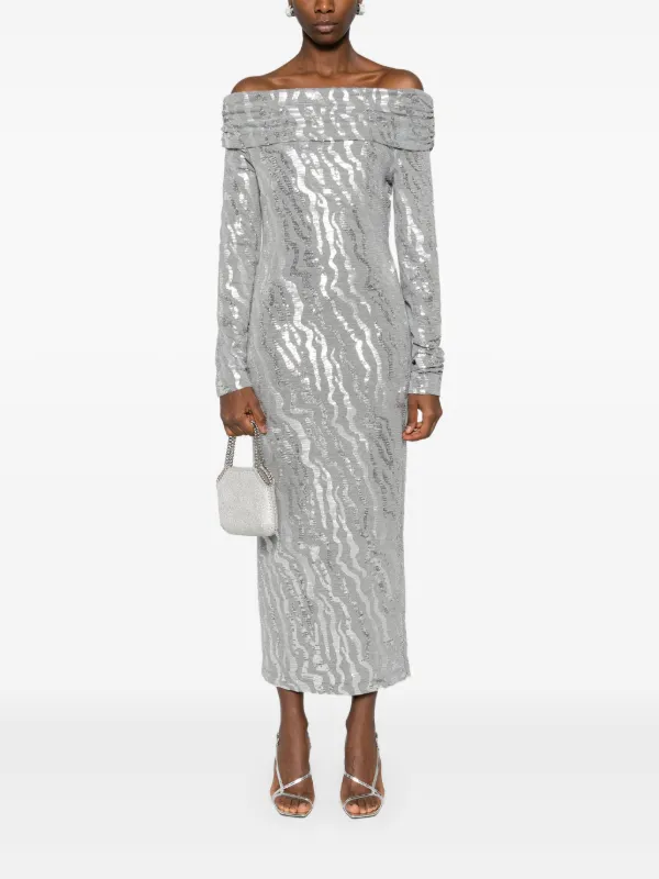 ワンピース ROTATE BIRGER CHRISTENSEN Sequin midi dress Gray Sequin Midi Puff Dress Light Grey - ROTATE Birger Christensen