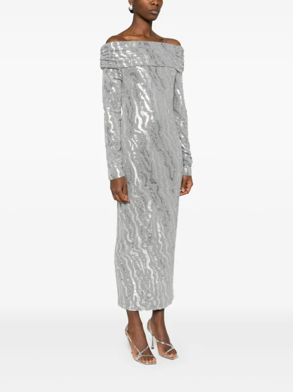 knee length dresses for ladies Silver Grey Embroidered Midi Dress – Olvi's Lace main image 0